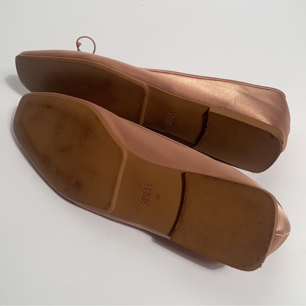 ZARA Peach Pink Satin Maryjane Ballet Flats with BOW! 40, 9 9.5 - Picture 5 of 6